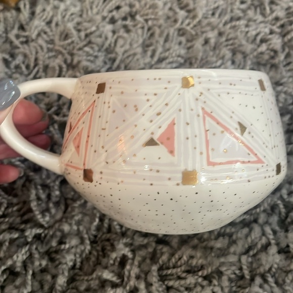 Anthropologie Oleanna Pink Gold Geometric Pattern Ceramic Coffee Mug Cup New - Picture 7 of 8